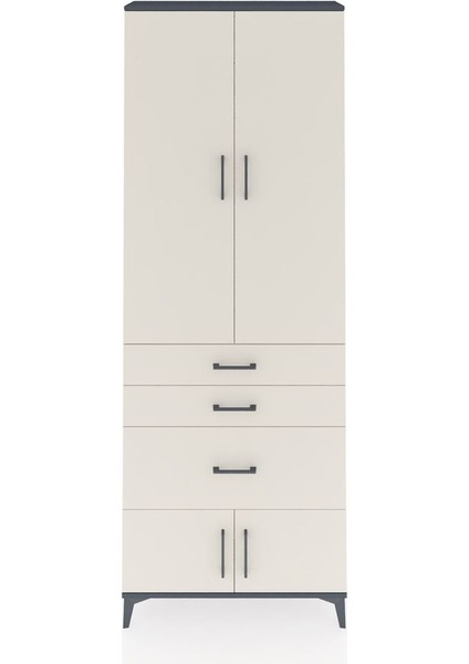 Arges Dolap 3 Raflı 3 Çekmeceli 4 Kapaklı 88X30X243 Antrasit-Aytaşı