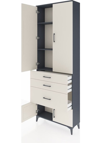 Arges Dolap 3 Raflı 3 Çekmeceli 4 Kapaklı 88X30X243 Antrasit-Aytaşı fırsatları