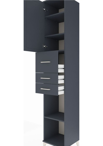 Hyperion Dolap 4 Raflı 3 Çekmeceli Tek Kapaklı 44X44X243 Antrasit-Antrasit indirimleri