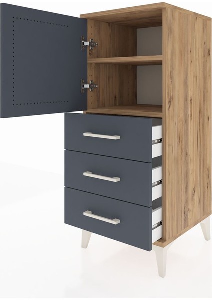 Hyperion Komodin 2 Raflı 3 Çekmeceli Tek Kapaklı 44X44X106 Çam-Antrasit fırsatları