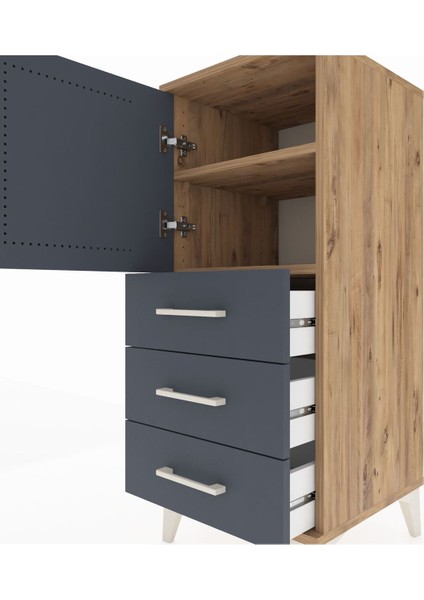 Hyperion Komodin 2 Raflı 3 Çekmeceli Tek Kapaklı 44X44X106 Çam-Antrasit indirimleri