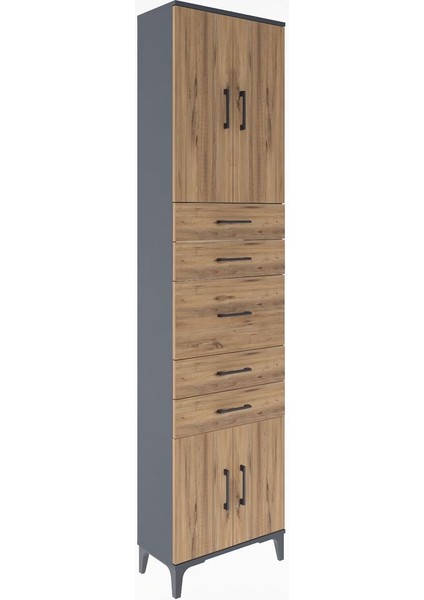 Arges Dolap 2 Raflı 5 Çekmeceli 4 Kapaklı 60X30X243 Antrasit-Çam fiyatları