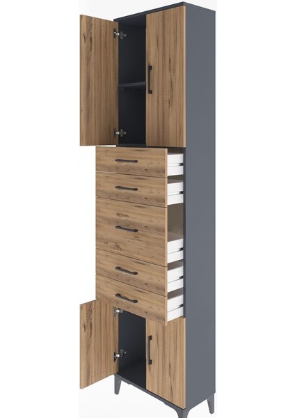 Arges Dolap 2 Raflı 5 Çekmeceli 4 Kapaklı 60X30X243 Antrasit-Çam fırsatları