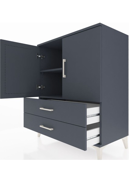 Hyperion Şifonyer 2 Raflı 2 Çekmeceli 2 Kapaklı 88X44X106 Antrasit-Antrasit indirimleri