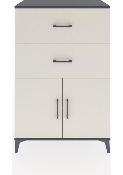 Hyperion Dolap Tek Raflı 2 Çekmeceli 2 Kapaklı 88X44X134 Antrasit-Aytaşı