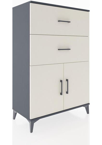Hyperion Dolap Tek Raflı 2 Çekmeceli 2 Kapaklı 88X44X134 Antrasit-Aytaşı fiyatları