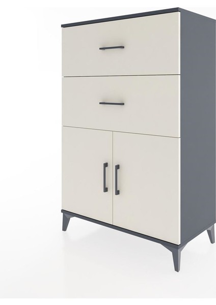 Hyperion Dolap Tek Raflı 2 Çekmeceli 2 Kapaklı 88X44X134 Antrasit-Aytaşı modelleri