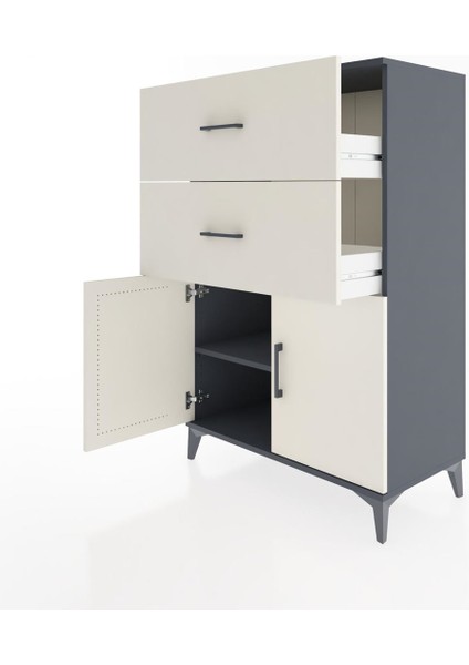 Hyperion Dolap Tek Raflı 2 Çekmeceli 2 Kapaklı 88X44X134 Antrasit-Aytaşı fırsatları