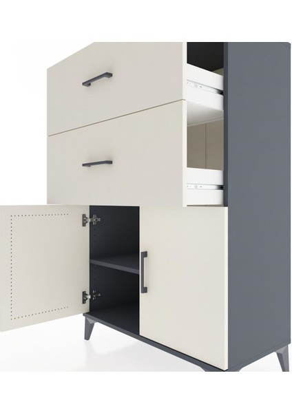 Hyperion Dolap Tek Raflı 2 Çekmeceli 2 Kapaklı 88X44X134 Antrasit-Aytaşı indirimleri