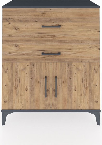 Hyperion Şifonyer Tek Raflı 2 Çekmeceli 2 Kapaklı 88X44X106 Antrasit-Çam