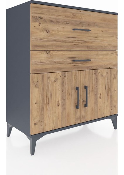 Hyperion Şifonyer Tek Raflı 2 Çekmeceli 2 Kapaklı 88X44X106 Antrasit-Çam fiyatları