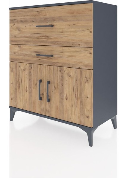 Hyperion Şifonyer Tek Raflı 2 Çekmeceli 2 Kapaklı 88X44X106 Antrasit-Çam modelleri