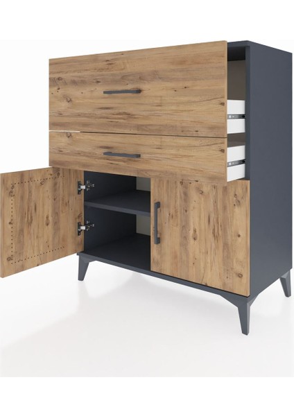 Hyperion Şifonyer Tek Raflı 2 Çekmeceli 2 Kapaklı 88X44X106 Antrasit-Çam fırsatları