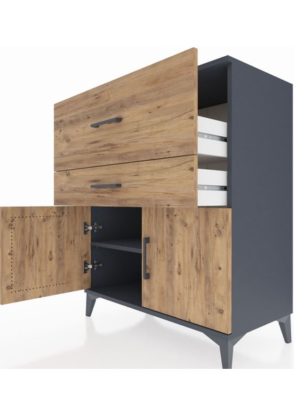 Hyperion Şifonyer Tek Raflı 2 Çekmeceli 2 Kapaklı 88X44X106 Antrasit-Çam indirimleri