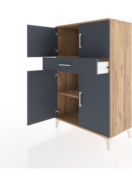 Hyperion Dolap 2 Raflı Tek Çekmeceli 4 Kapaklı 88X44X134 Çam-Antrasit fırsatları
