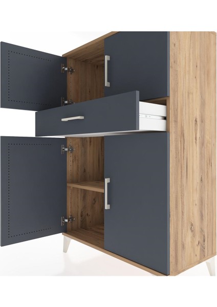 Hyperion Dolap 2 Raflı Tek Çekmeceli 4 Kapaklı 88X44X134 Çam-Antrasit indirimleri