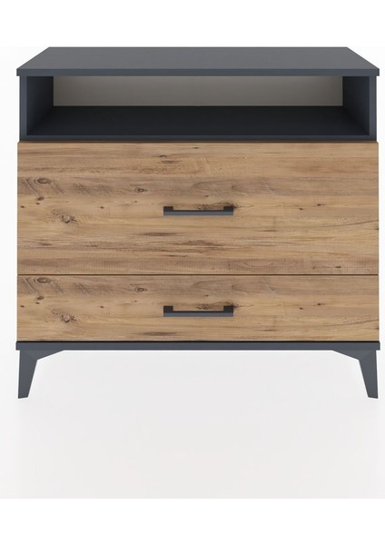 Arges Şifonyer Tek Raflı 2 Çekmeceli 88X30X80 Antrasit-Çam