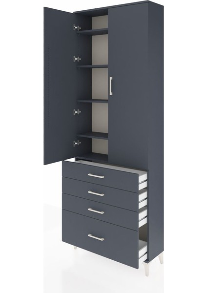 Arges Dolap 5 Raflı 4 Çekmeceli 2 Kapaklı 88X30X243 Antrasit-Antrasit fırsatları
