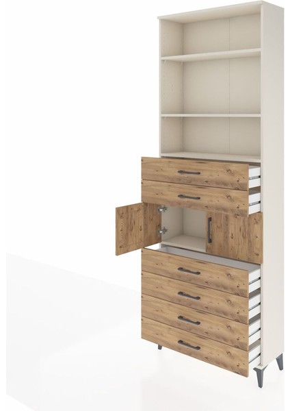 Arges Dolap 4 Raflı 6 Çekmeceli 2 Kapaklı 88X30X243 Aytaşı-Çam fırsatları