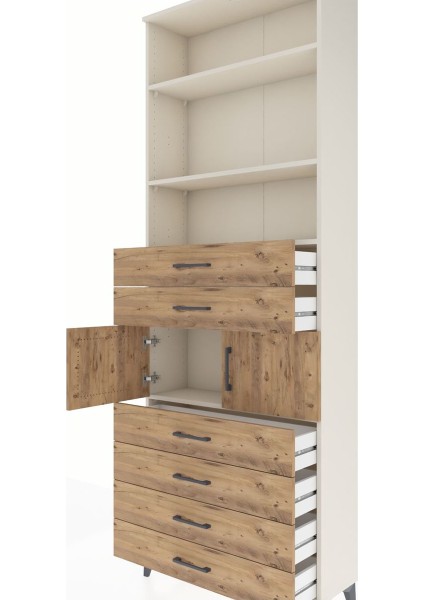 Arges Dolap 4 Raflı 6 Çekmeceli 2 Kapaklı 88X30X243 Aytaşı-Çam indirimleri