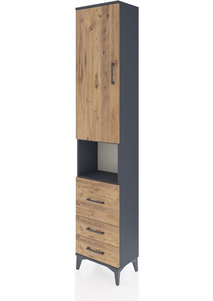 Arges Dolap 4 Raflı 3 Çekmeceli Tek Kapaklı 44X30X221 Antrasit-Çam modelleri