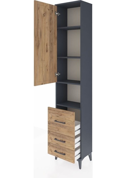 Arges Dolap 4 Raflı 3 Çekmeceli Tek Kapaklı 44X30X221 Antrasit-Çam fırsatları