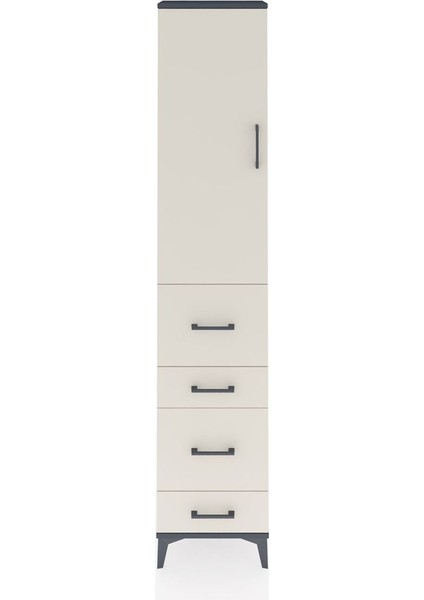 Arges Dolap 3 Raflı 4 Çekmeceli Tek Kapaklı 44X30X221 Antrasit-Aytaşı