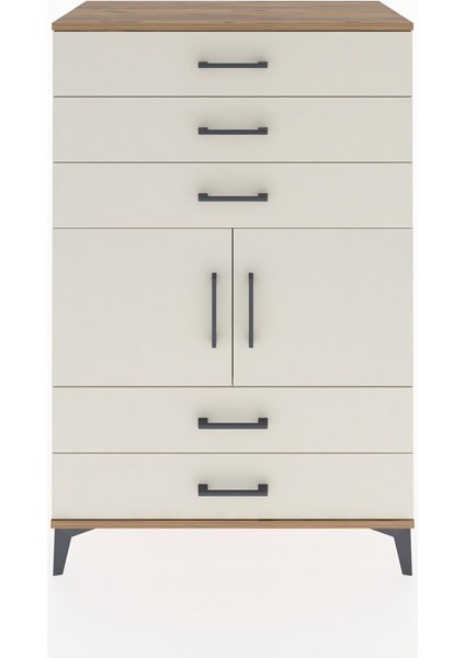 Hyperion Dolap Tek Raflı 5 Çekmeceli 2 Kapaklı 88X44X134 Çam-Aytaşı