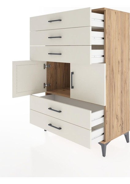 Hyperion Dolap Tek Raflı 5 Çekmeceli 2 Kapaklı 88X44X134 Çam-Aytaşı fırsatları
