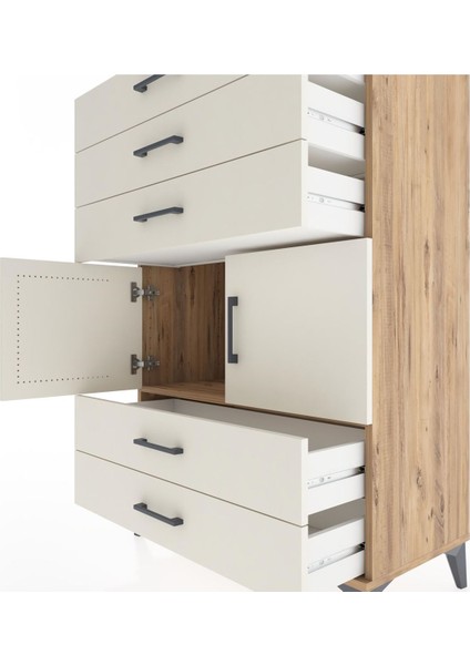 Hyperion Dolap Tek Raflı 5 Çekmeceli 2 Kapaklı 88X44X134 Çam-Aytaşı indirimleri