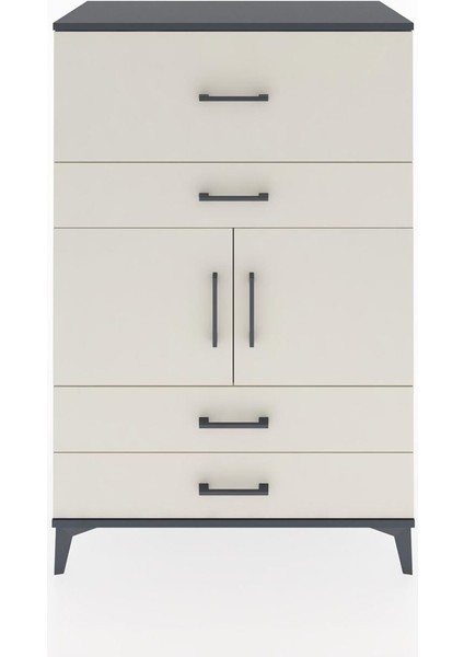 Hyperion Dolap Tek Raflı 4 Çekmeceli 2 Kapaklı 88X44X134 Antrasit-Aytaşı