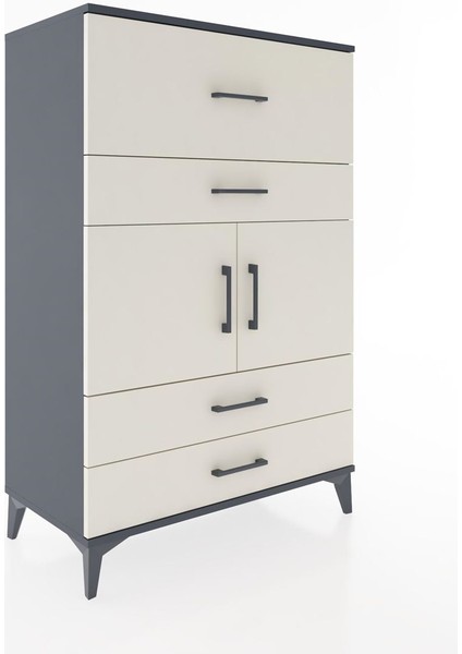 Hyperion Dolap Tek Raflı 4 Çekmeceli 2 Kapaklı 88X44X134 Antrasit-Aytaşı fiyatları