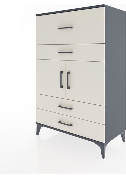 Hyperion Dolap Tek Raflı 4 Çekmeceli 2 Kapaklı 88X44X134 Antrasit-Aytaşı modelleri