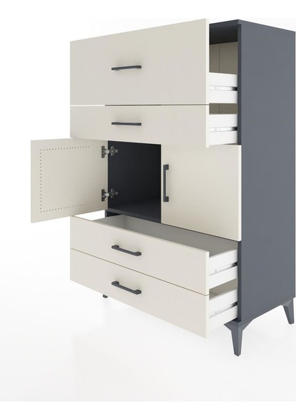 Hyperion Dolap Tek Raflı 4 Çekmeceli 2 Kapaklı 88X44X134 Antrasit-Aytaşı fırsatları