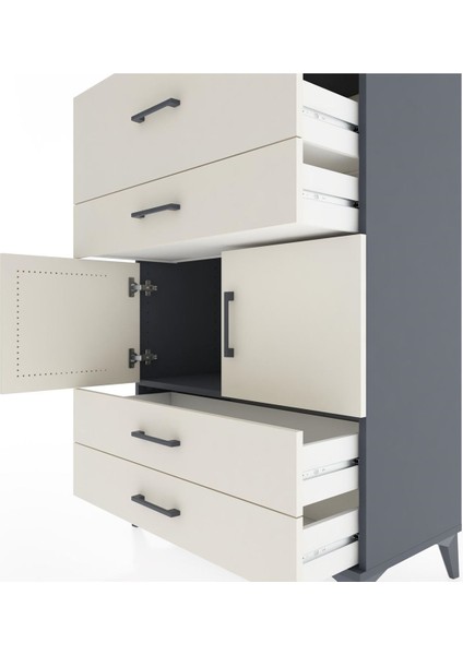 Hyperion Dolap Tek Raflı 4 Çekmeceli 2 Kapaklı 88X44X134 Antrasit-Aytaşı indirimleri