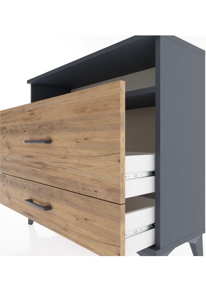 Arges Şifonyer Tek Raflı 2 Çekmeceli 88X30X80 Antrasit-Çam indirimleri