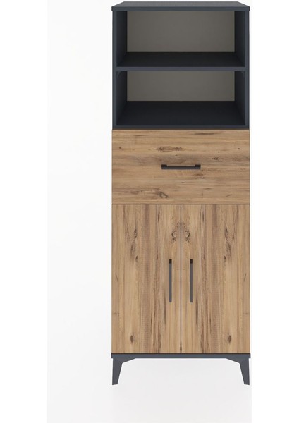 Hyperion Dolap 3 Raflı Tek Çekmeceli 2 Kapaklı 60X44X163 Antrasit-Çam
