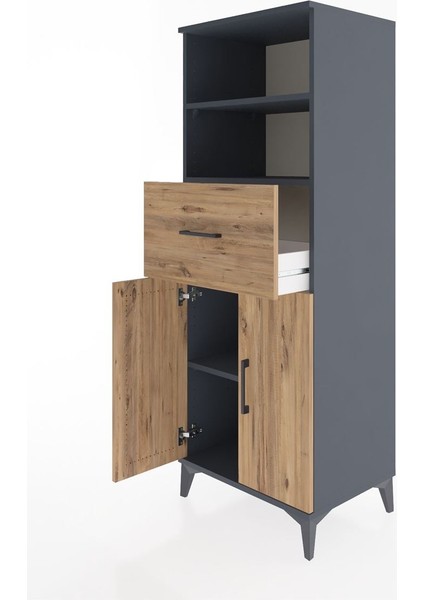 Hyperion Dolap 3 Raflı Tek Çekmeceli 2 Kapaklı 60X44X163 Antrasit-Çam fırsatları