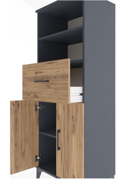 Hyperion Dolap 3 Raflı Tek Çekmeceli 2 Kapaklı 60X44X163 Antrasit-Çam indirimleri