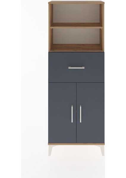 Arges Dolap 3 Raflı Tek Çekmeceli 2 Kapaklı 60X30X163 Çam-Antrasit