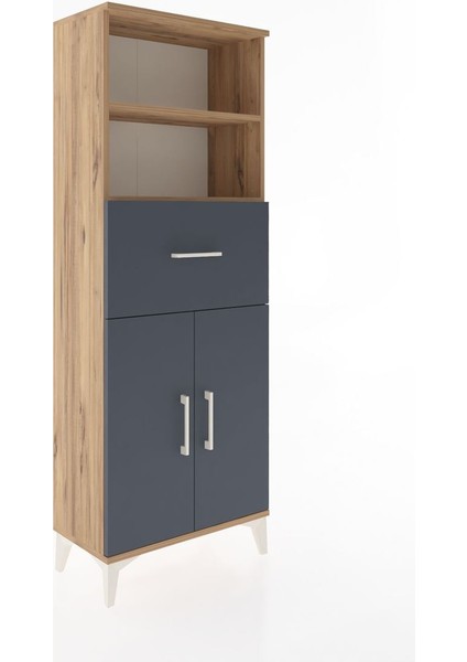Arges Dolap 3 Raflı Tek Çekmeceli 2 Kapaklı 60X30X163 Çam-Antrasit fiyatları