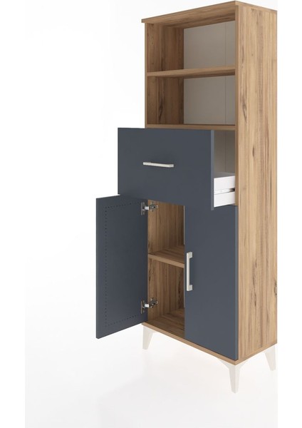 Arges Dolap 3 Raflı Tek Çekmeceli 2 Kapaklı 60X30X163 Çam-Antrasit fırsatları