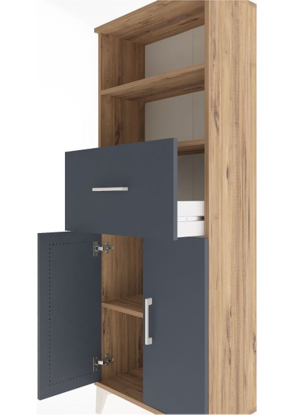 Arges Dolap 3 Raflı Tek Çekmeceli 2 Kapaklı 60X30X163 Çam-Antrasit indirimleri