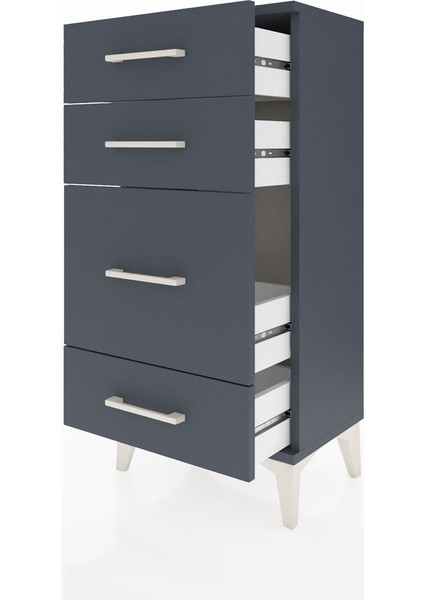 Arges Komodin 4 Çekmeceli 44X30X96 Antrasit-Antrasit fırsatları