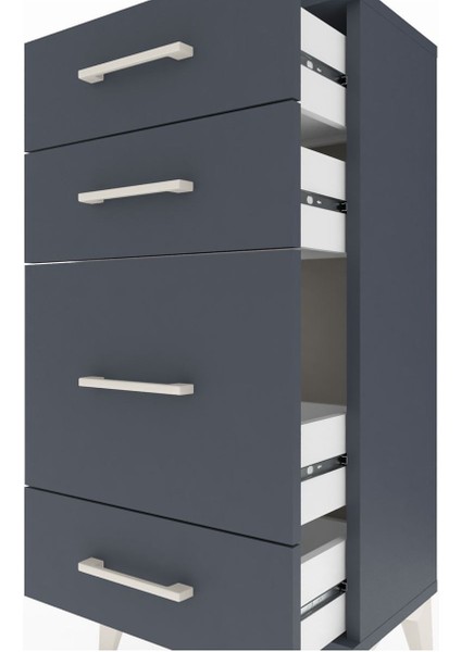 Arges Komodin 4 Çekmeceli 44X30X96 Antrasit-Antrasit indirimleri