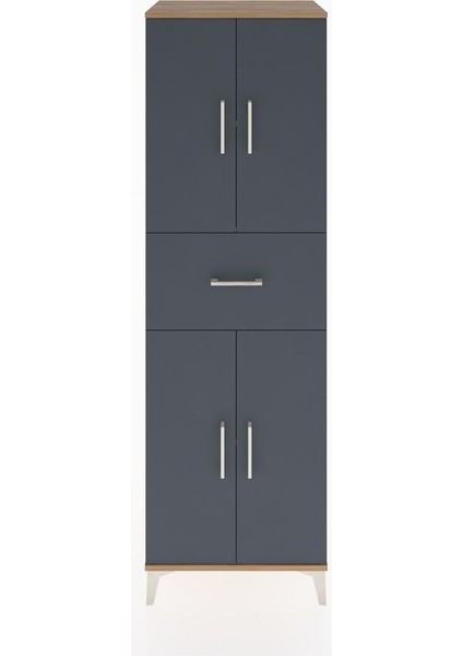 Hyperion Dolap 3 Raflı Tek Çekmeceli 4 Kapaklı 60X44X195 Çam-Antrasit