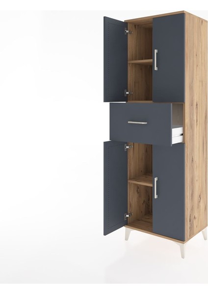 Hyperion Dolap 3 Raflı Tek Çekmeceli 4 Kapaklı 60X44X195 Çam-Antrasit fırsatları