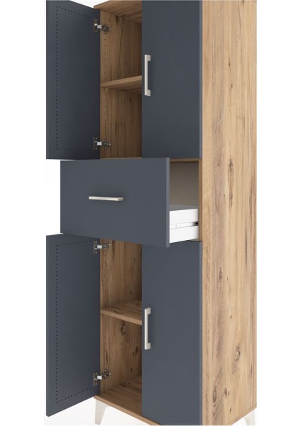 Hyperion Dolap 3 Raflı Tek Çekmeceli 4 Kapaklı 60X44X195 Çam-Antrasit indirimleri