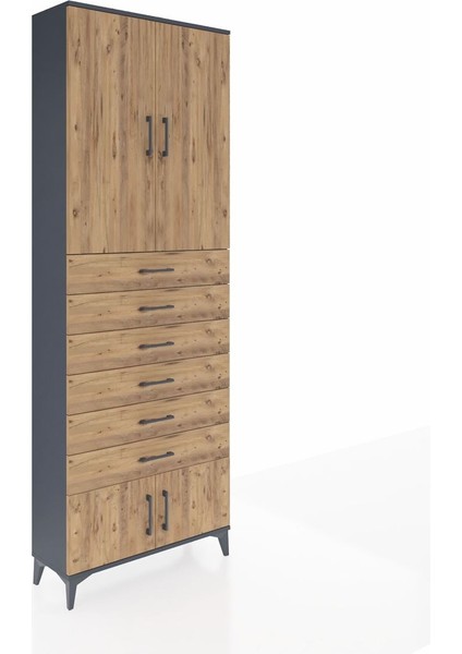 Arges Dolap 3 Raflı 6 Çekmeceli 4 Kapaklı 88X30X243 Antrasit-Çam fiyatları