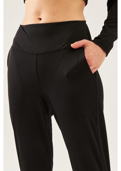 Kadın Siyah Yüksek Bel Cepli Beli Lastikli Esnek Jogger Pantolon modelleri